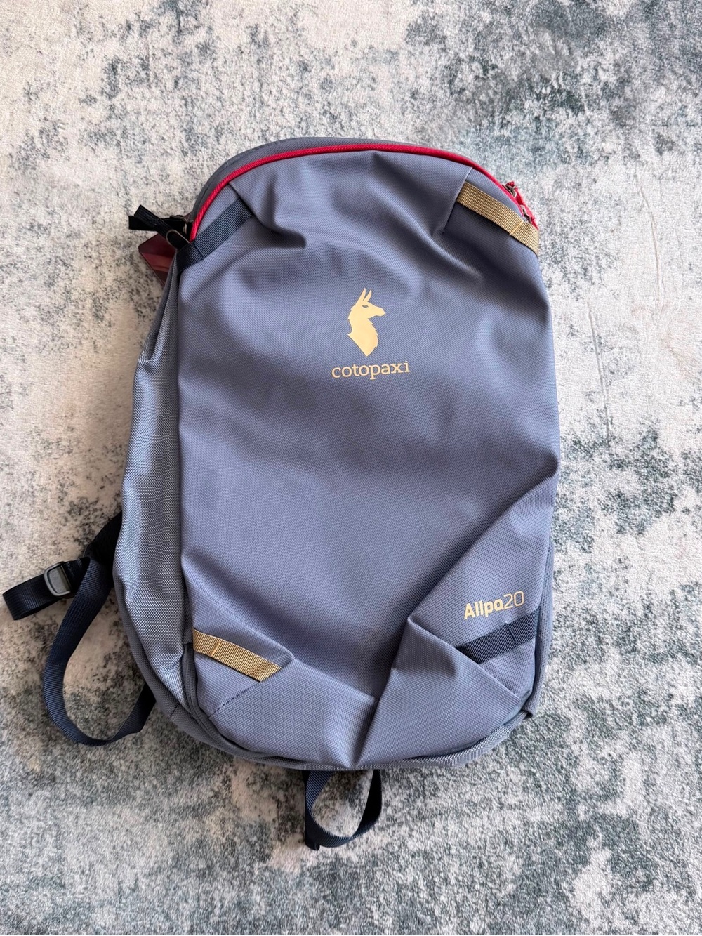 cotopaxi Allpa20 Gray Backpack with Red Zipper and Tan Accents